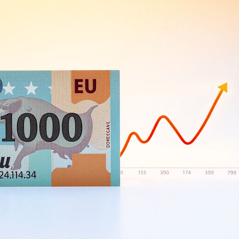 Bancnotă de leu românesc alături de un grafic al modificărilor ratei dobânzii